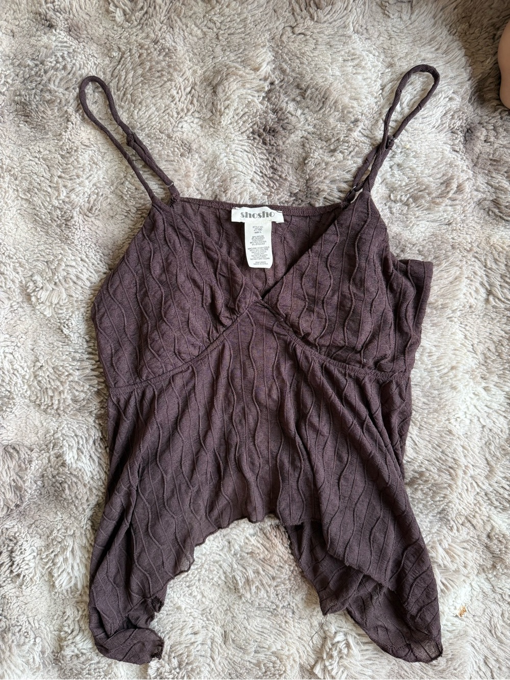 shosho Dark Brown Cable-Knit Spaghetti Strap Camisole